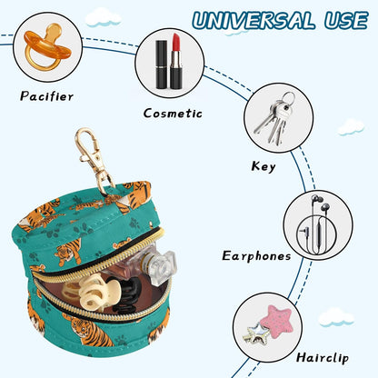 Cute Animals and Paw Prints Baby Pacifier Holder Case, Dustproof Portable Storage Box for Diaper Bag Purse, Pacifier Storage Container for Boys & Girls