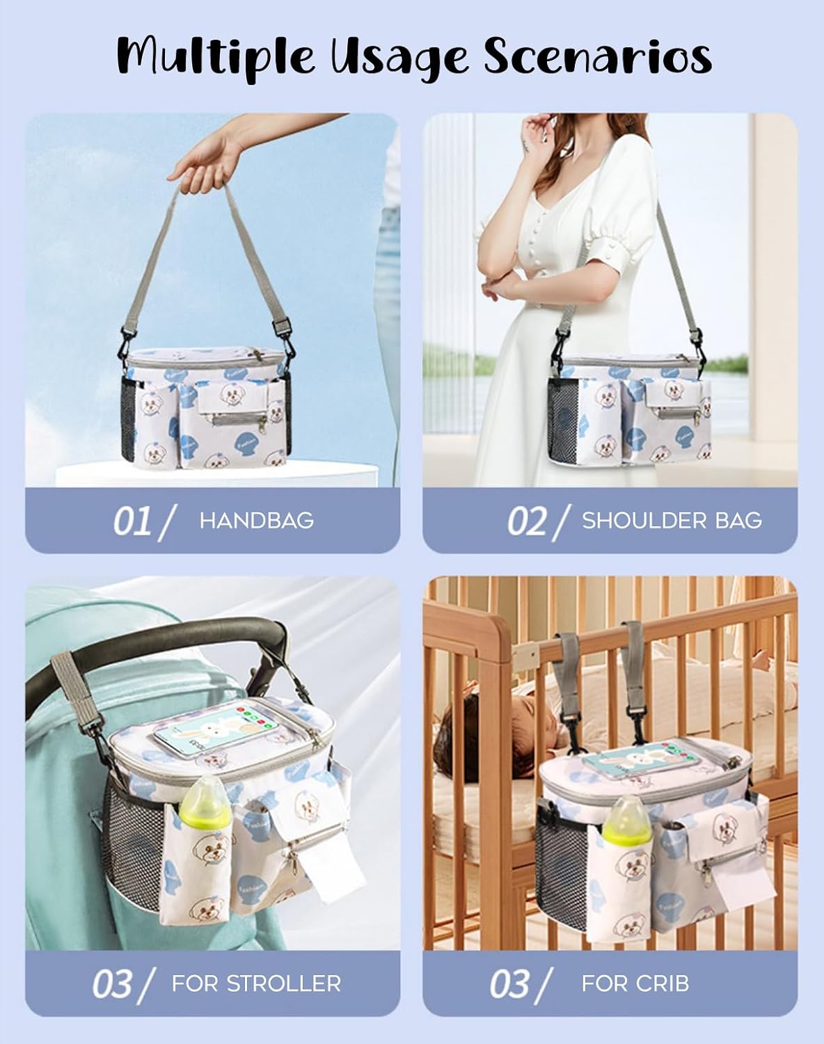 Universal Stroller Organizer with Cup Holder Waterproof Phone Pouch Adjustable Strap, Stroller Bag Caddy Organizer, Fits for Uppababy, Baby Jogger, Doona, Britax (Aluminum Foil Lining, Gray)