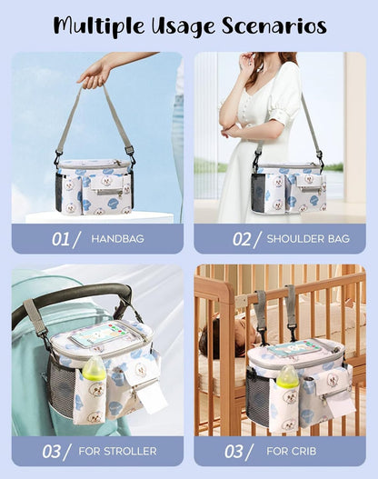 Universal Stroller Organizer with Cup Holder Waterproof Phone Pouch Adjustable Strap, Stroller Bag Caddy Organizer, Fits for Uppababy, Baby Jogger, Doona, Britax (Aluminum Foil Lining, Gray)