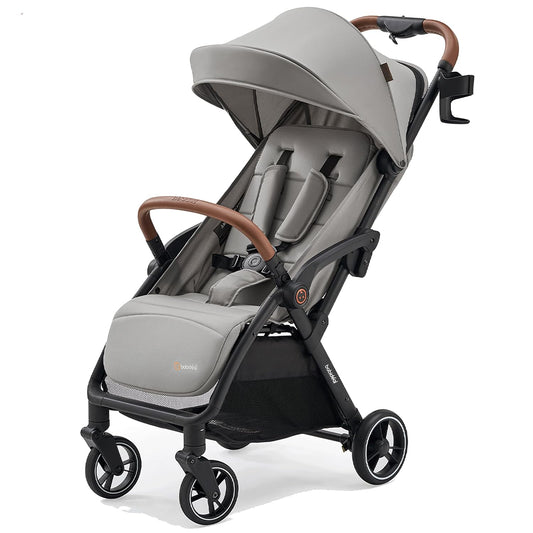 Baby Stroller, Auto-Fold Lightweight Travel Stroller for Airplane, Compact Toddler Pushchair with PU Leather Handle, Newborn to 50 lbs, Grey