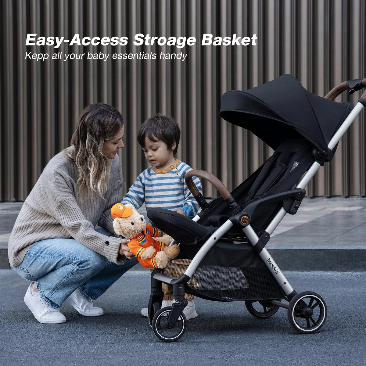 Baby Stroller, Auto-Fold Lightweight Travel Stroller for Airplane, Compact Toddler Pushchair with PU Leather Handle, Newborn to 50 lbs, Grey