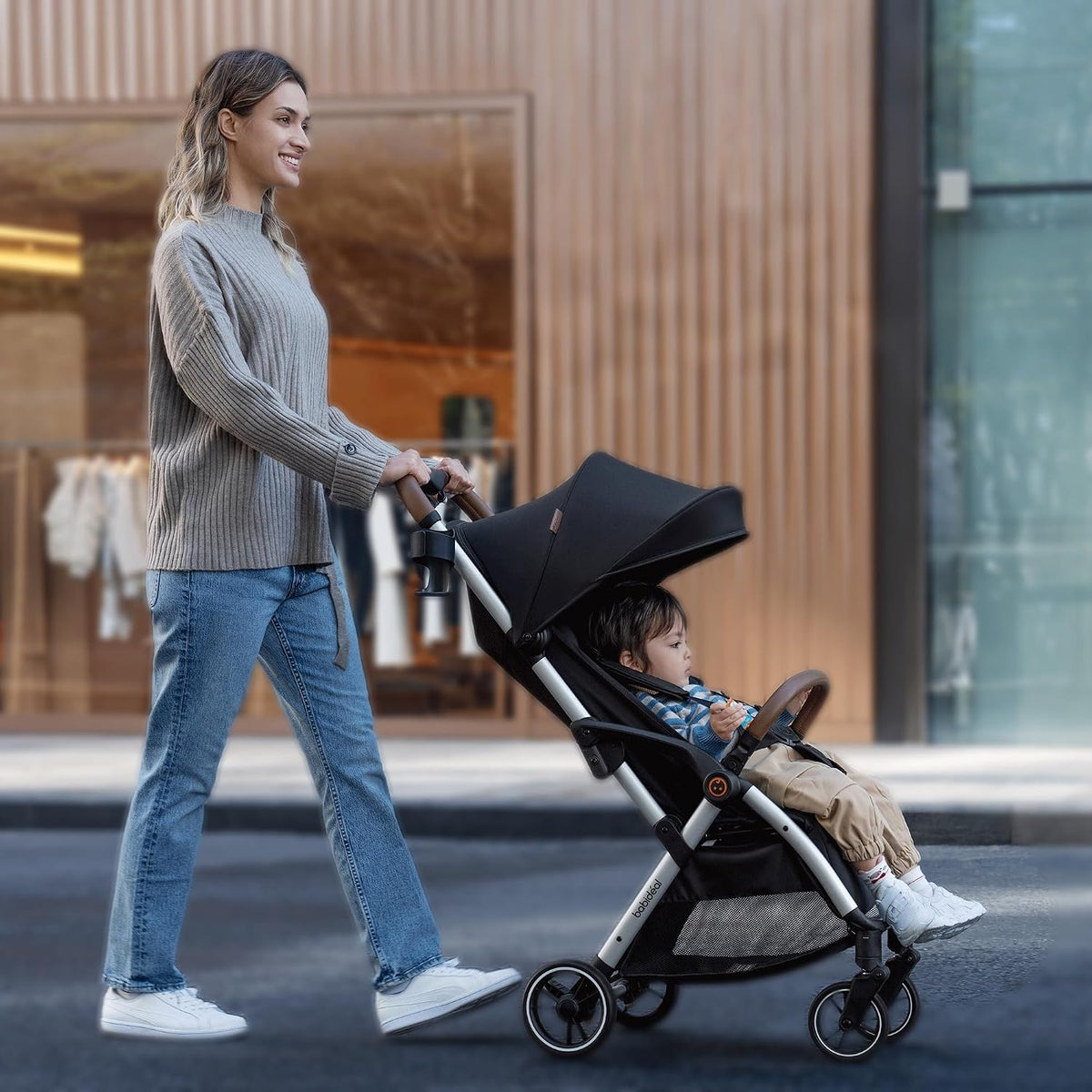 Baby Stroller, Auto-Fold Lightweight Travel Stroller for Airplane, Compact Toddler Pushchair with PU Leather Handle, Newborn to 50 lbs, Grey