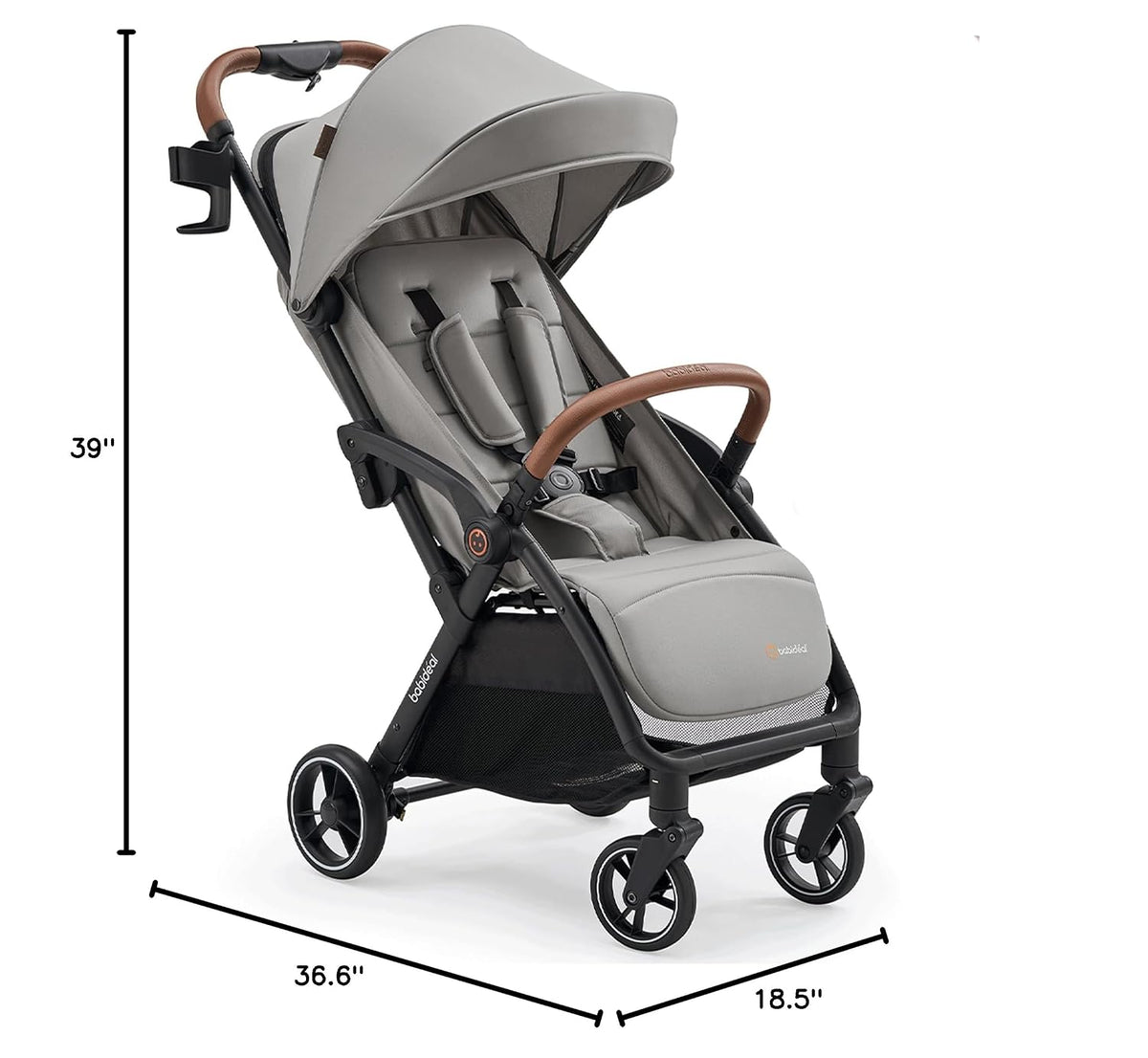 Baby Stroller, Auto-Fold Lightweight Travel Stroller for Airplane, Compact Toddler Pushchair with PU Leather Handle, Newborn to 50 lbs, Grey