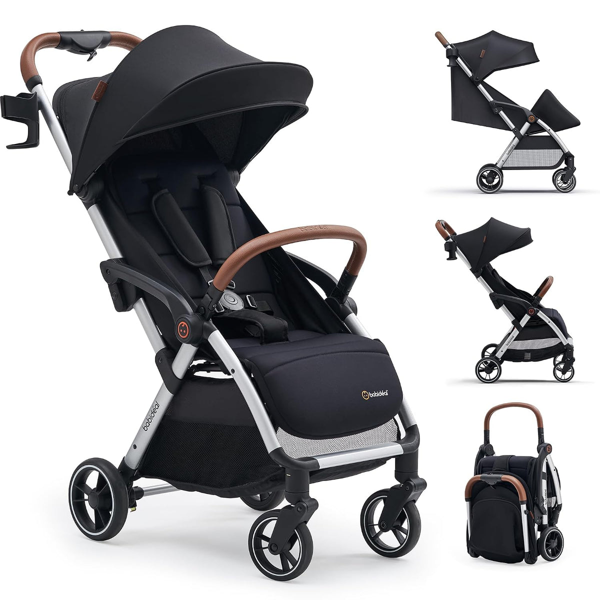 Baby Stroller, Auto-Fold Lightweight Travel Stroller for Airplane, Compact Toddler Pushchair with PU Leather Handle, Newborn to 50 lbs, Grey