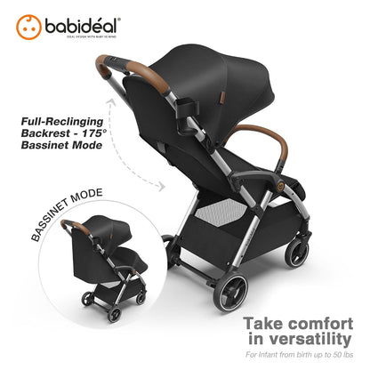 Baby Stroller, Auto-Fold Lightweight Travel Stroller for Airplane, Compact Toddler Pushchair with PU Leather Handle, Newborn to 50 lbs, Grey