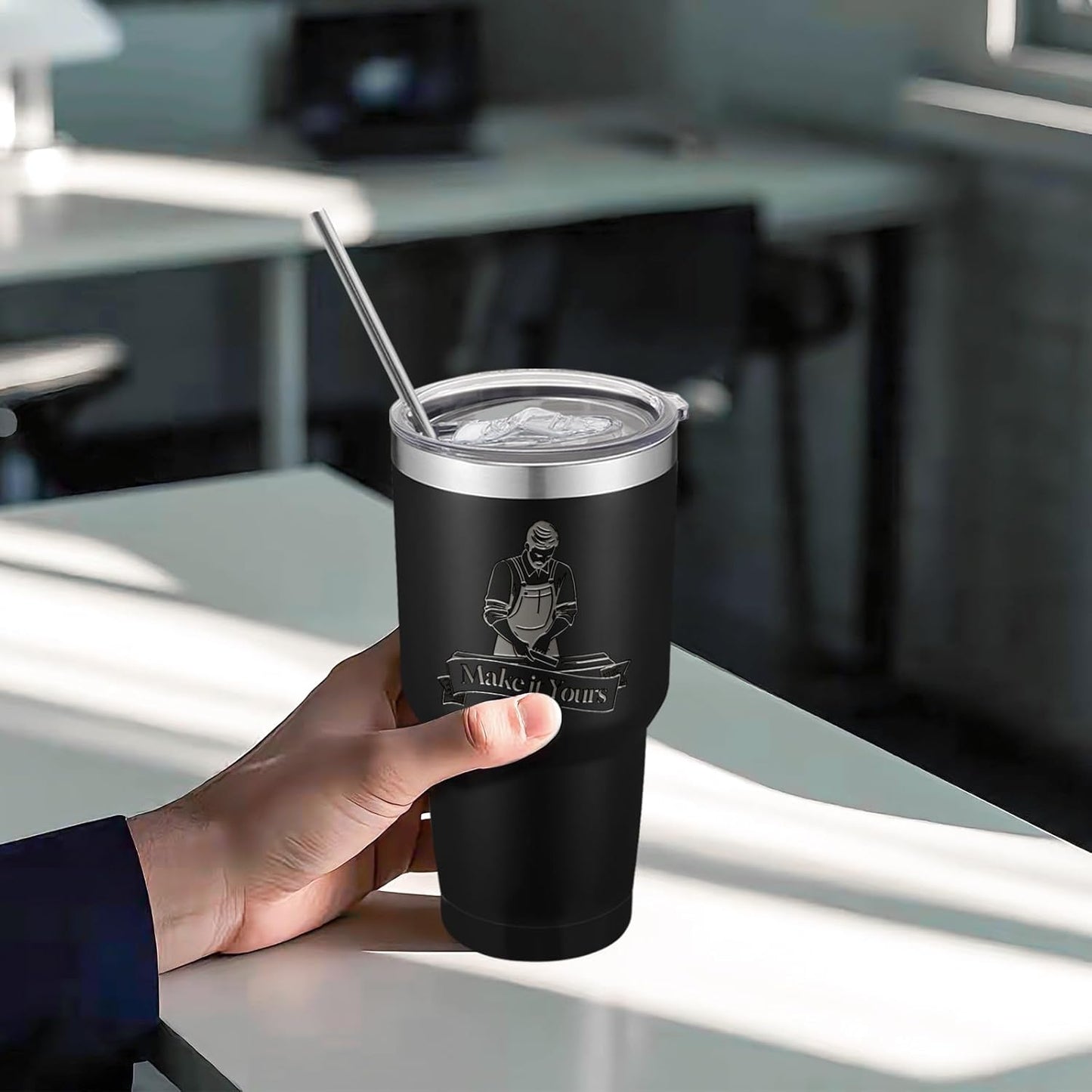 14 Pack Insulated Tumbler Powder Coated Stainless Steel Double Wall Vacuum Travel Coffee Tumbler Cup with Lid and Straw for Laser Engrave DIY Gift 30oz Black