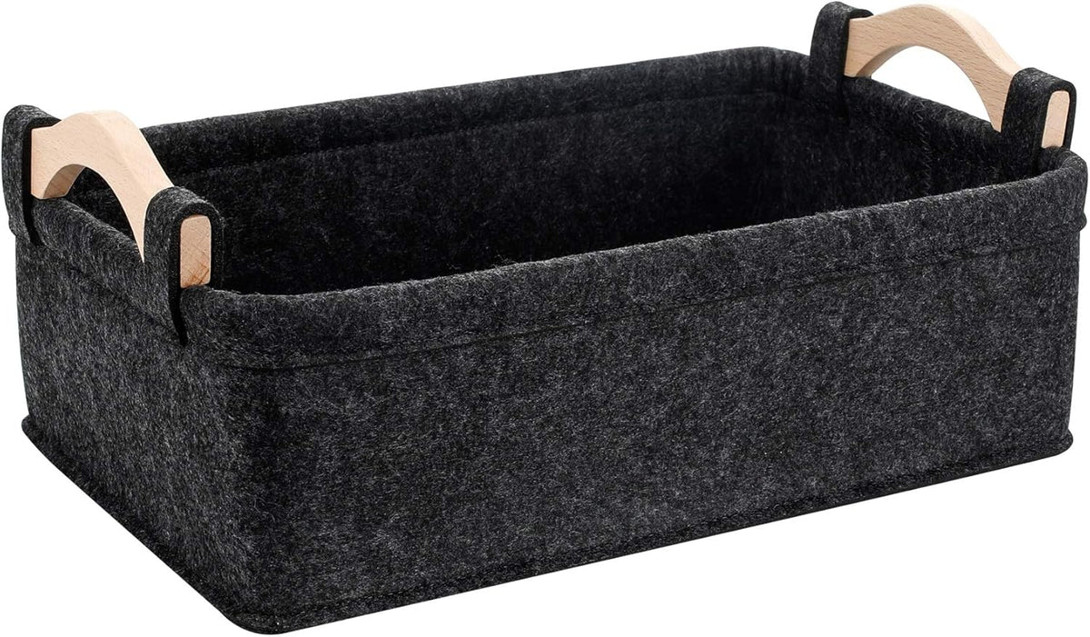 Medium Storage Basket Shlef Low Storage Bin Rectangle Felt Fabric Baskets Storage Bins Organizer for Underwear Socks Bra Towel Toiletry Baby Products Storage Basket Light Gray