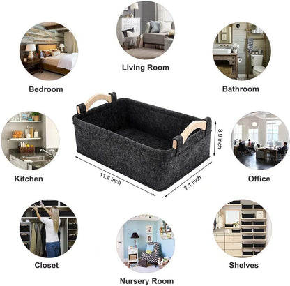 Medium Storage Basket Shlef Low Storage Bin Rectangle Felt Fabric Baskets Storage Bins Organizer for Underwear Socks Bra Towel Toiletry Baby Products Storage Basket Light Gray