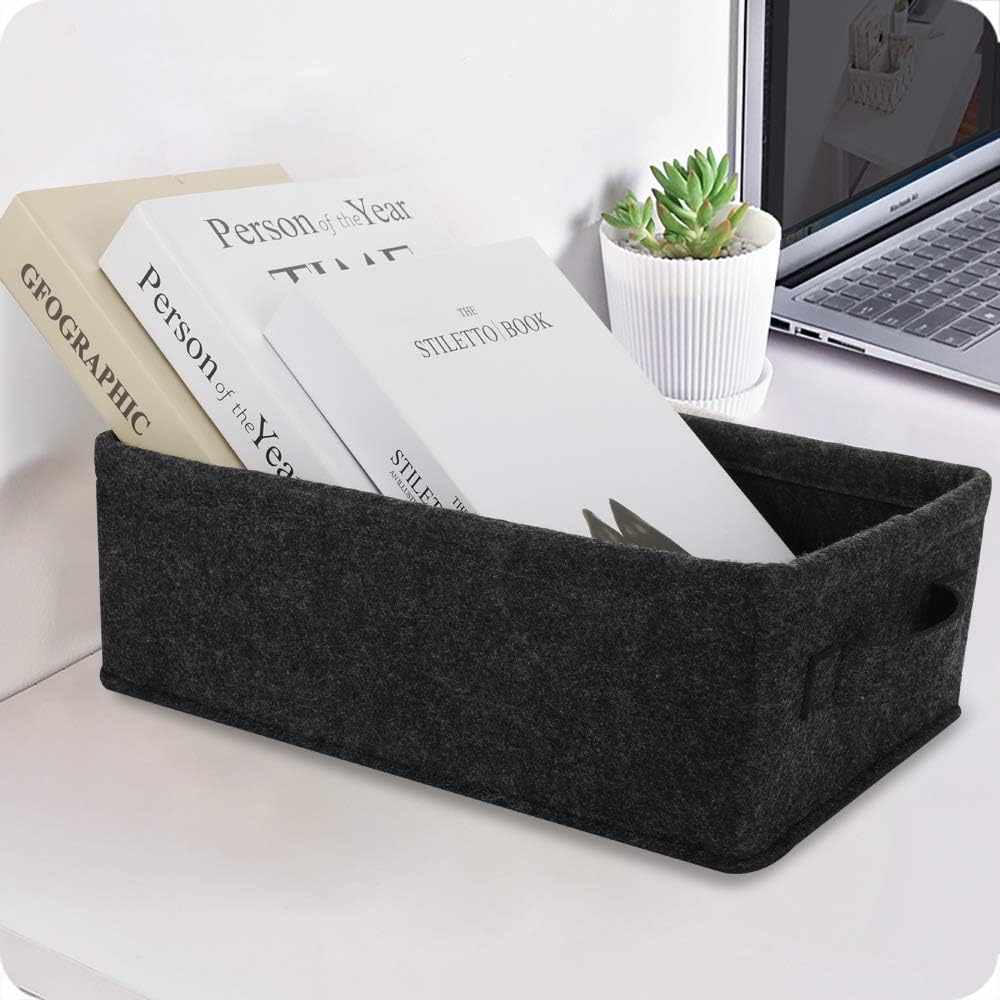 Medium Storage Basket Shlef Low Storage Bin Rectangle Felt Fabric Baskets Storage Bins Organizer for Underwear Socks Bra Towel Toiletry Baby Products Storage Basket Light Gray