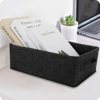 Medium Storage Basket Shlef Low Storage Bin Rectangle Felt Fabric Baskets Storage Bins Organizer for Underwear Socks Bra Towel Toiletry Baby Products Storage Basket Light Gray