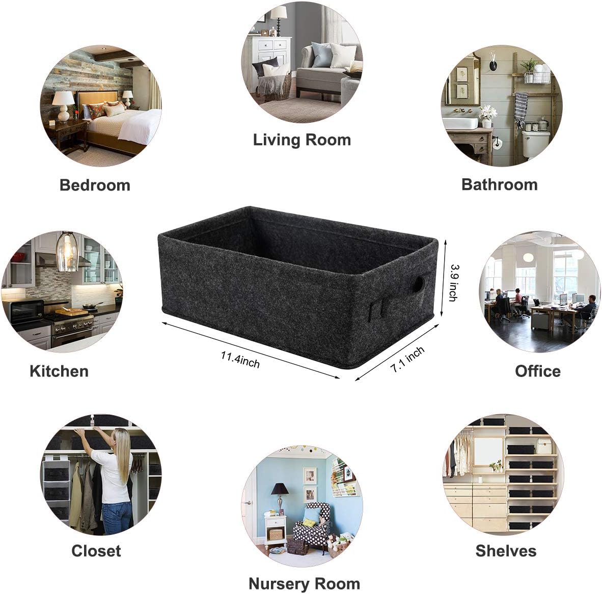 Medium Storage Basket Shlef Low Storage Bin Rectangle Felt Fabric Baskets Storage Bins Organizer for Underwear Socks Bra Towel Toiletry Baby Products Storage Basket Light Gray