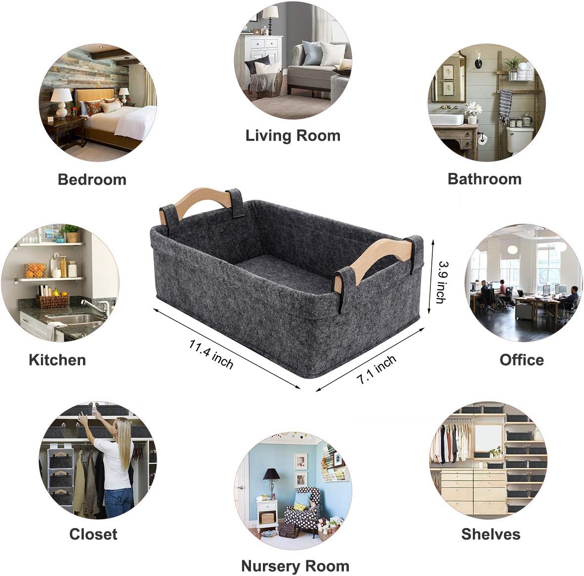 Medium Storage Basket Shlef Low Storage Bin Rectangle Felt Fabric Baskets Storage Bins Organizer for Underwear Socks Bra Towel Toiletry Baby Products Storage Basket Light Gray
