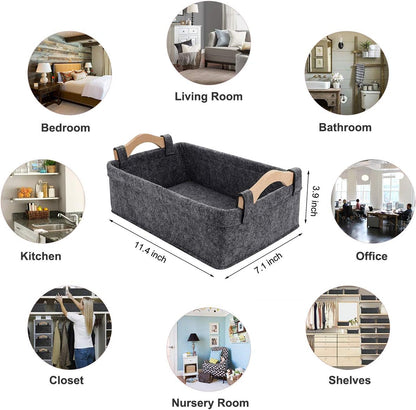 Medium Storage Basket Shlef Low Storage Bin Rectangle Felt Fabric Baskets Storage Bins Organizer for Underwear Socks Bra Towel Toiletry Baby Products Storage Basket Light Gray
