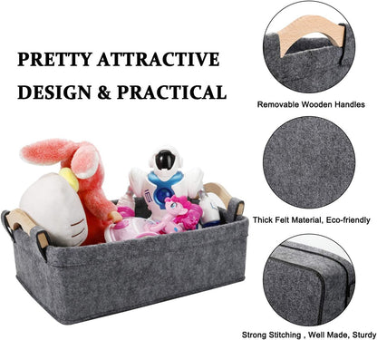 Medium Storage Basket Shlef Low Storage Bin Rectangle Felt Fabric Baskets Storage Bins Organizer for Underwear Socks Bra Towel Toiletry Baby Products Storage Basket Light Gray