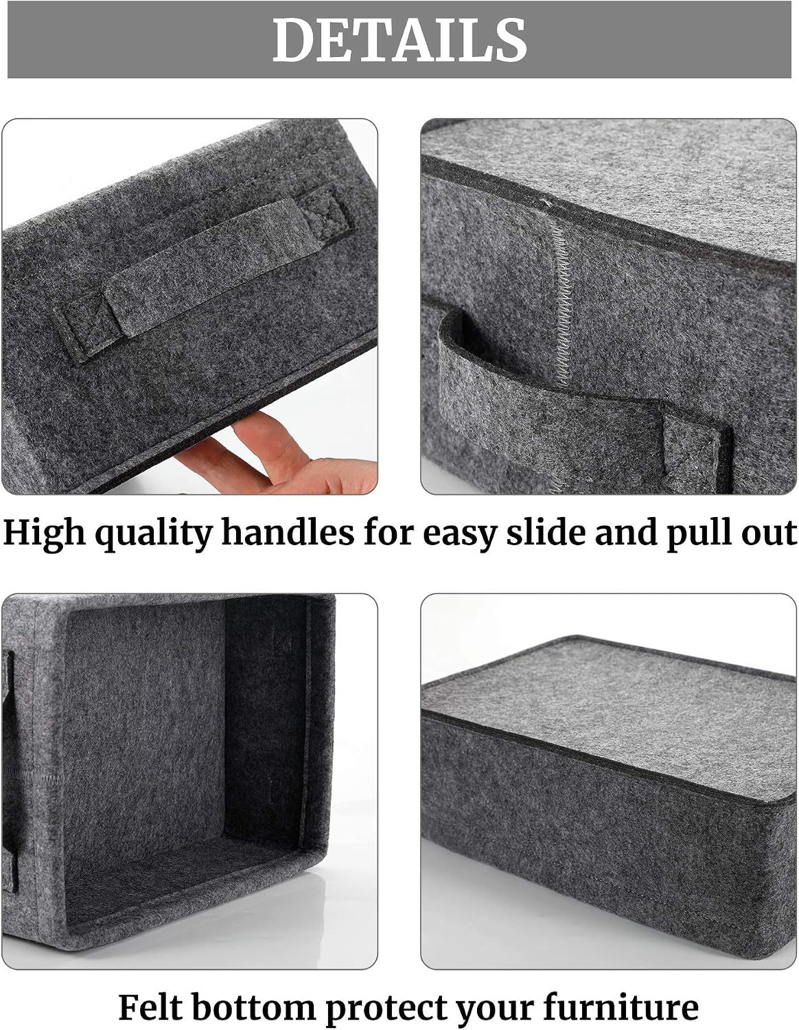 Medium Storage Basket Shlef Low Storage Bin Rectangle Felt Fabric Baskets Storage Bins Organizer for Underwear Socks Bra Towel Toiletry Baby Products Storage Basket Light Gray