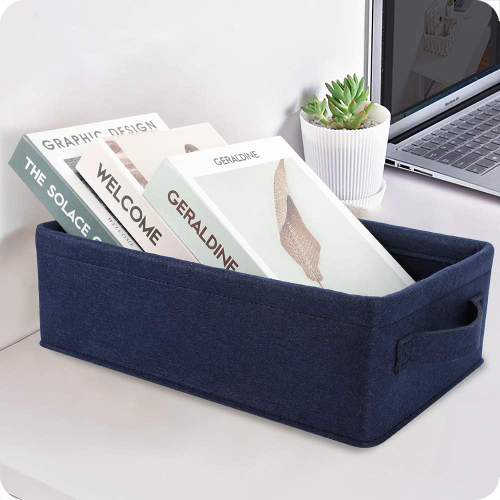 Medium Storage Basket Shlef Low Storage Bin Rectangle Felt Fabric Baskets Storage Bins Organizer for Underwear Socks Bra Towel Toiletry Baby Products Storage Basket Light Gray