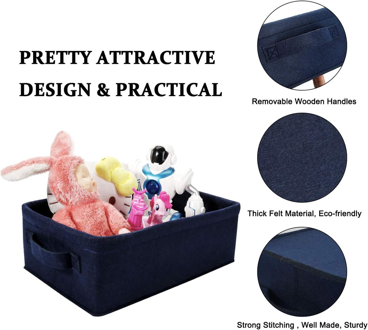 Medium Storage Basket Shlef Low Storage Bin Rectangle Felt Fabric Baskets Storage Bins Organizer for Underwear Socks Bra Towel Toiletry Baby Products Storage Basket Light Gray