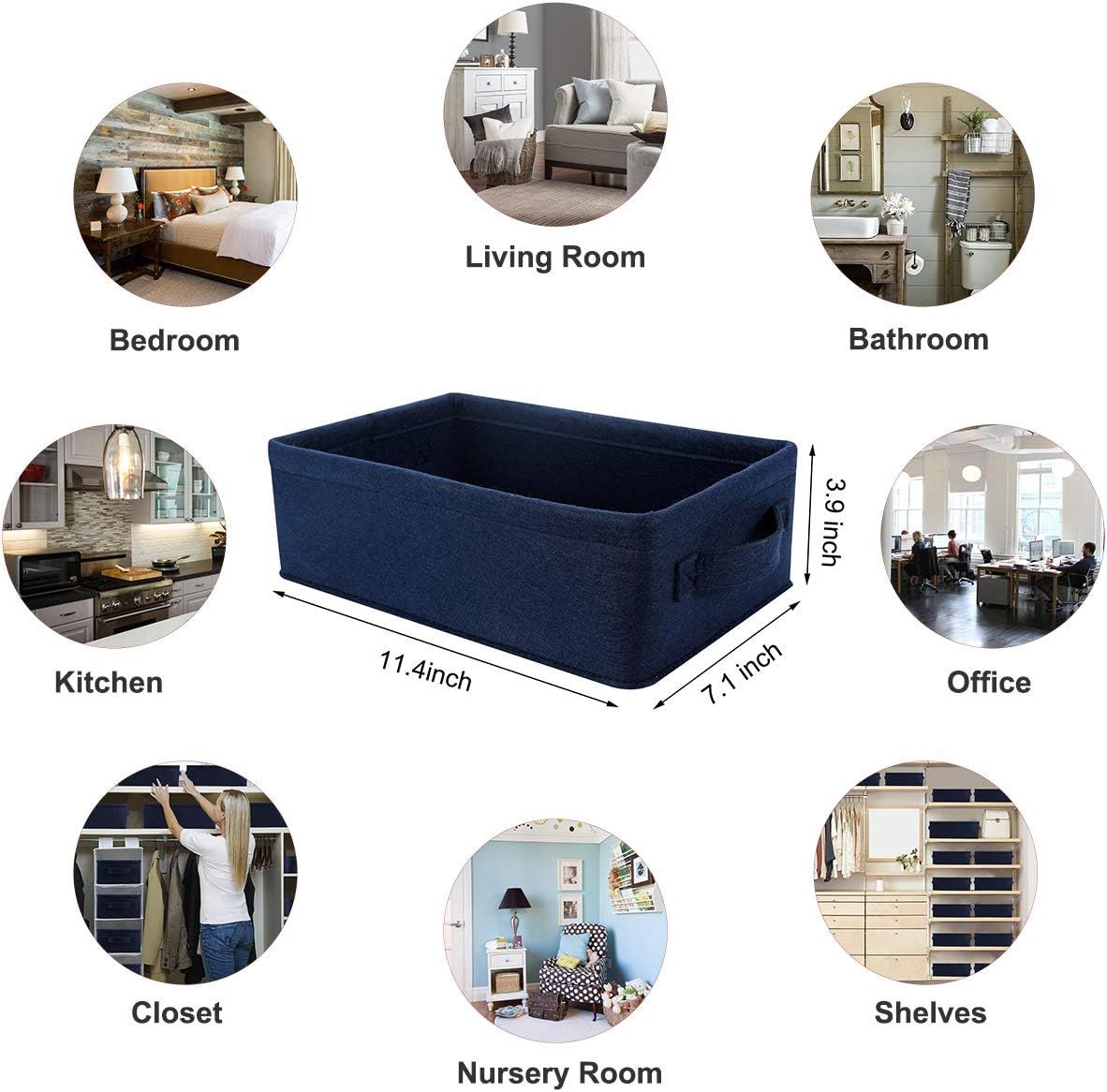 Medium Storage Basket Shlef Low Storage Bin Rectangle Felt Fabric Baskets Storage Bins Organizer for Underwear Socks Bra Towel Toiletry Baby Products Storage Basket Light Gray