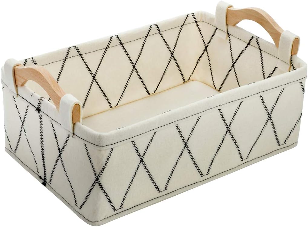 Medium Storage Basket Shlef Low Storage Bin Rectangle Felt Fabric Baskets Storage Bins Organizer for Underwear Socks Bra Towel Toiletry Baby Products Storage Basket Light Gray