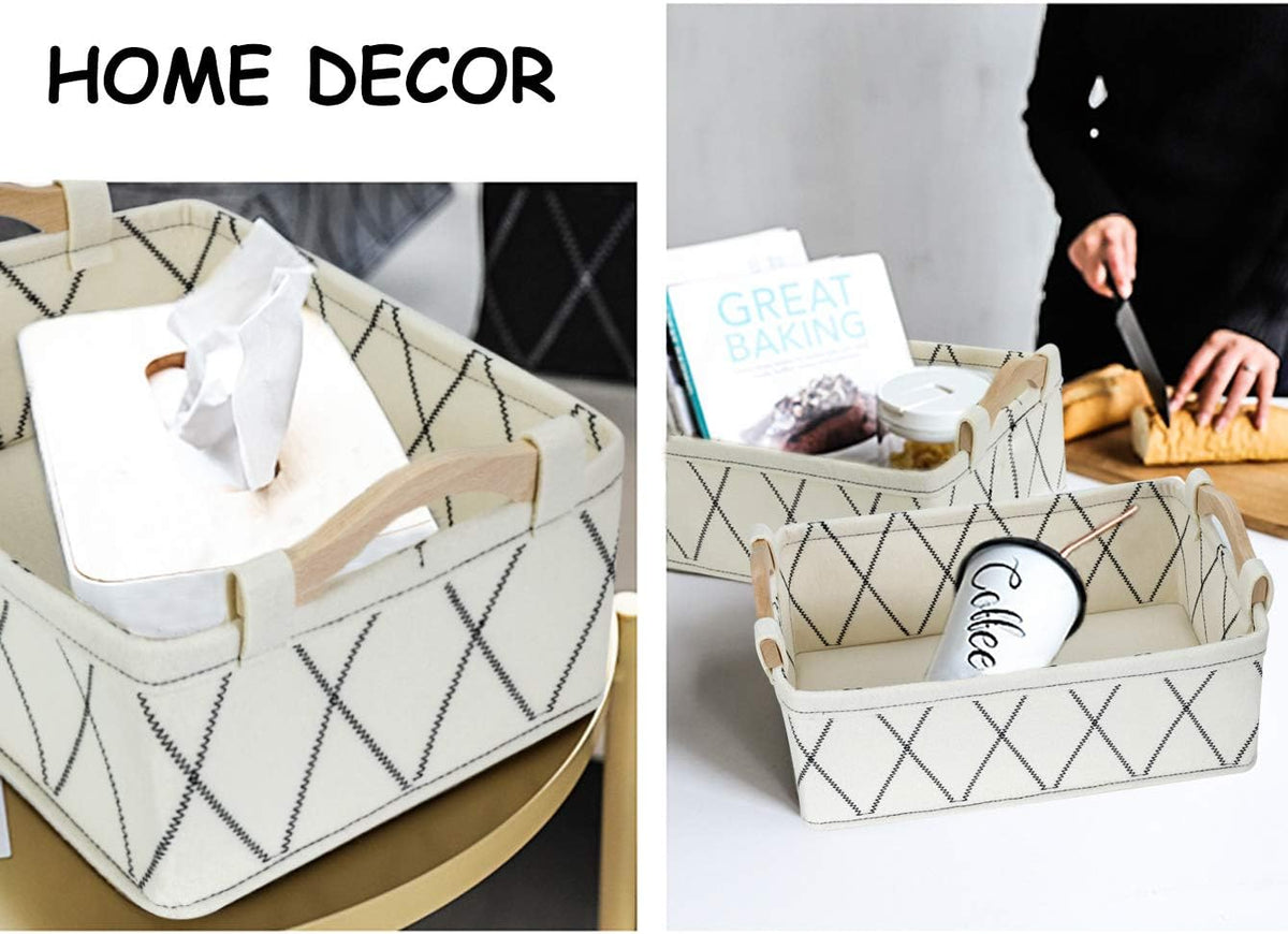 Medium Storage Basket Shlef Low Storage Bin Rectangle Felt Fabric Baskets Storage Bins Organizer for Underwear Socks Bra Towel Toiletry Baby Products Storage Basket Light Gray