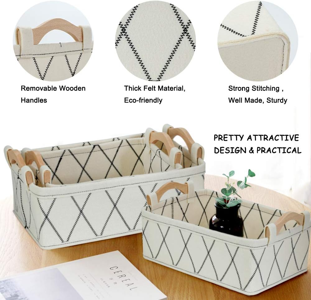 Medium Storage Basket Shlef Low Storage Bin Rectangle Felt Fabric Baskets Storage Bins Organizer for Underwear Socks Bra Towel Toiletry Baby Products Storage Basket Light Gray