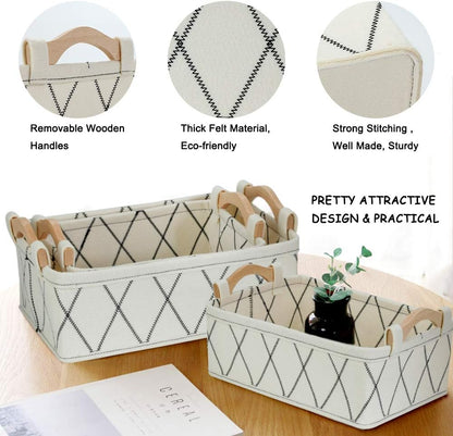 Medium Storage Basket Shlef Low Storage Bin Rectangle Felt Fabric Baskets Storage Bins Organizer for Underwear Socks Bra Towel Toiletry Baby Products Storage Basket Light Gray