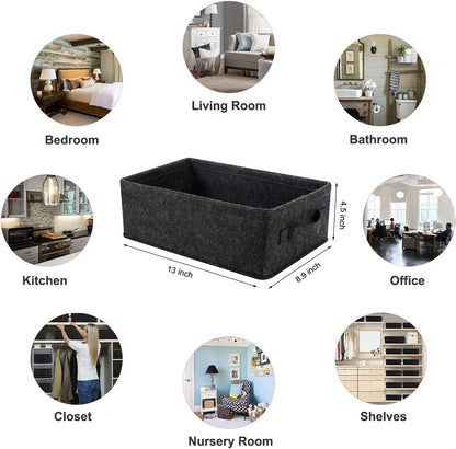 Medium Storage Basket Shlef Low Storage Bin Rectangle Felt Fabric Baskets Storage Bins Organizer for Underwear Socks Bra Towel Toiletry Baby Products Storage Basket Light Gray