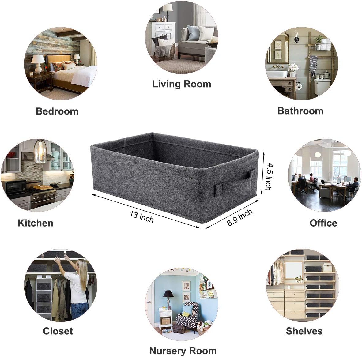 Medium Storage Basket Shlef Low Storage Bin Rectangle Felt Fabric Baskets Storage Bins Organizer for Underwear Socks Bra Towel Toiletry Baby Products Storage Basket Light Gray