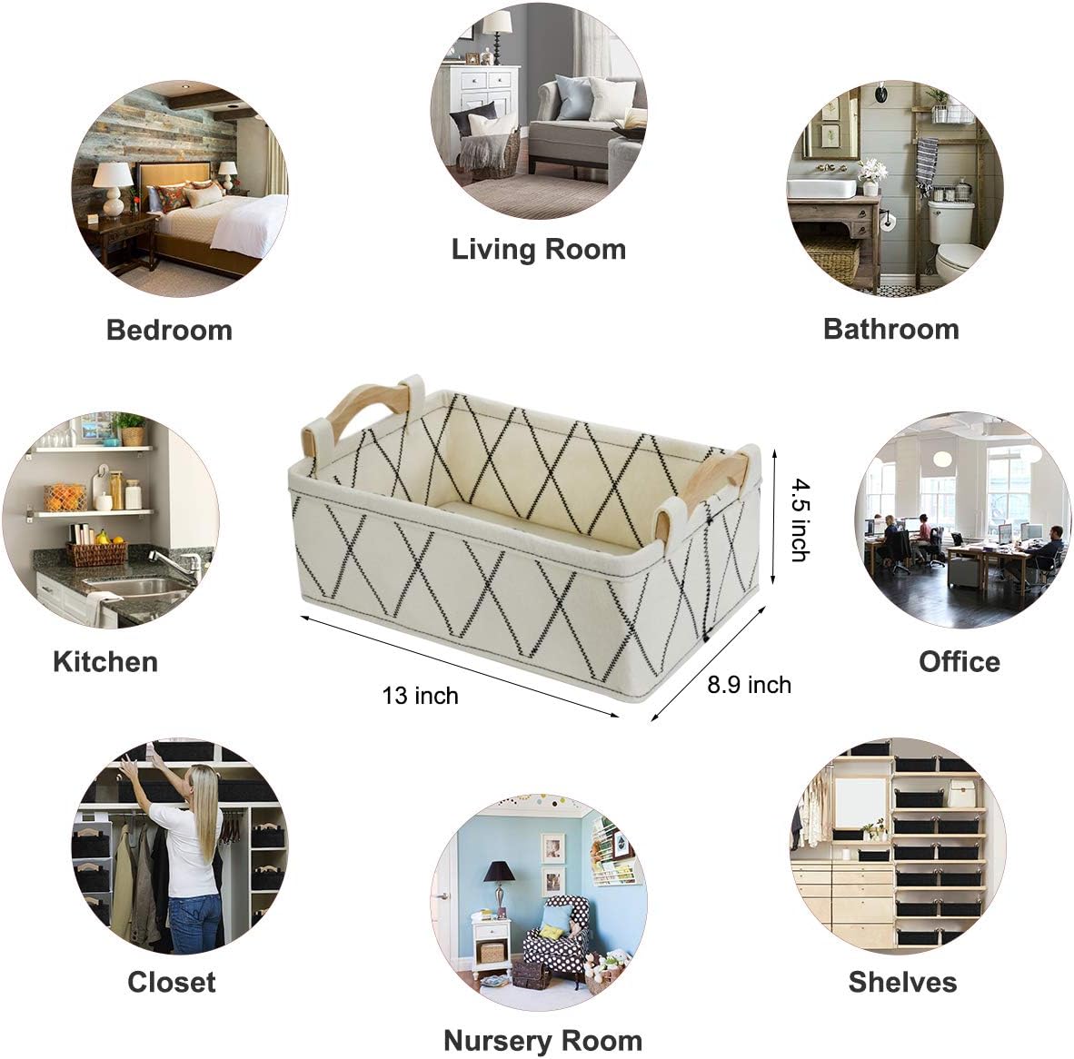Medium Storage Basket Shlef Low Storage Bin Rectangle Felt Fabric Baskets Storage Bins Organizer for Underwear Socks Bra Towel Toiletry Baby Products Storage Basket Light Gray