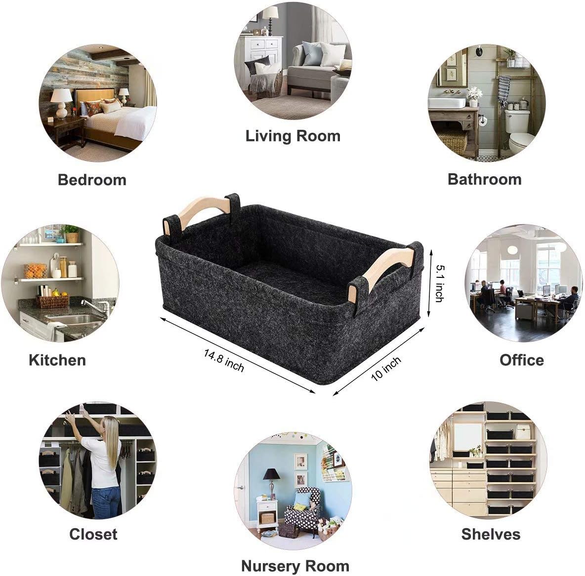 Medium Storage Basket Shlef Low Storage Bin Rectangle Felt Fabric Baskets Storage Bins Organizer for Underwear Socks Bra Towel Toiletry Baby Products Storage Basket Light Gray