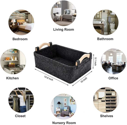 Medium Storage Basket Shlef Low Storage Bin Rectangle Felt Fabric Baskets Storage Bins Organizer for Underwear Socks Bra Towel Toiletry Baby Products Storage Basket Light Gray