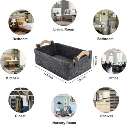 Medium Storage Basket Shlef Low Storage Bin Rectangle Felt Fabric Baskets Storage Bins Organizer for Underwear Socks Bra Towel Toiletry Baby Products Storage Basket Light Gray