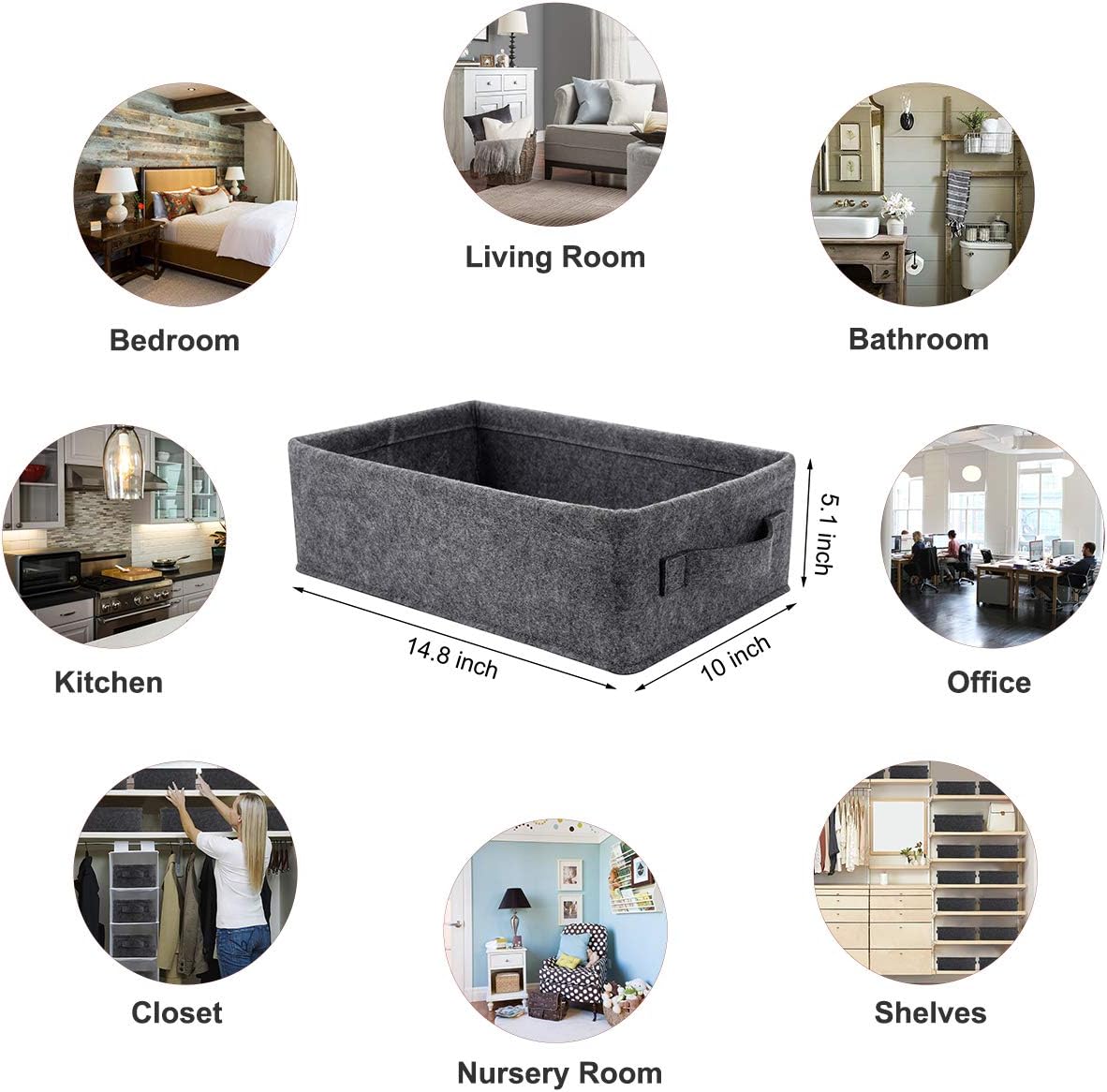 Medium Storage Basket Shlef Low Storage Bin Rectangle Felt Fabric Baskets Storage Bins Organizer for Underwear Socks Bra Towel Toiletry Baby Products Storage Basket Light Gray