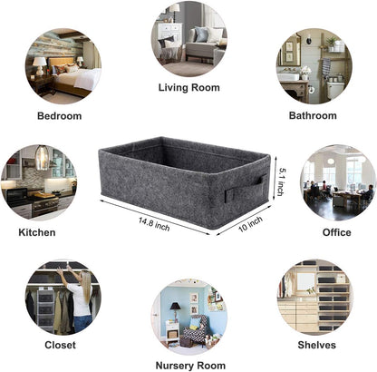 Medium Storage Basket Shlef Low Storage Bin Rectangle Felt Fabric Baskets Storage Bins Organizer for Underwear Socks Bra Towel Toiletry Baby Products Storage Basket Light Gray