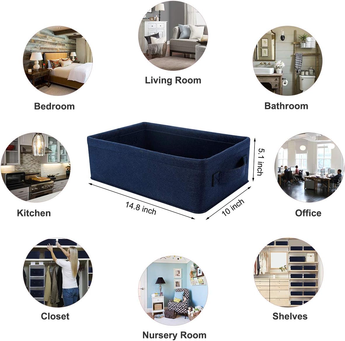 Medium Storage Basket Shlef Low Storage Bin Rectangle Felt Fabric Baskets Storage Bins Organizer for Underwear Socks Bra Towel Toiletry Baby Products Storage Basket Light Gray