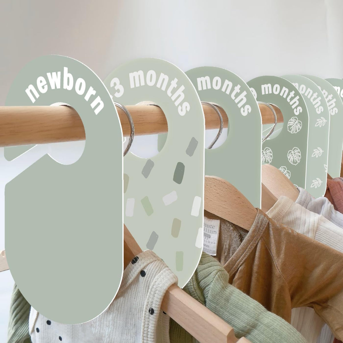 Baby Closet Dividers 8 Pack – Baby Clothes Organizer, Green Leaf Baby Closet Organizer for Neutral Nursery, Baby Clothes Dividers for Closet (Green)