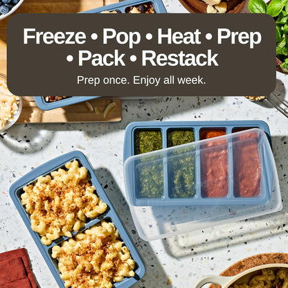 PopStack 8-Piece Silicone Freezer Molds with Lids – Platinum-Grade Silicone Food Storage Containers for Soup Cubes, Meal Prep & Freezer Storage – Microwave, Oven, Dishwasher & Freezer Safe – Dark Blue