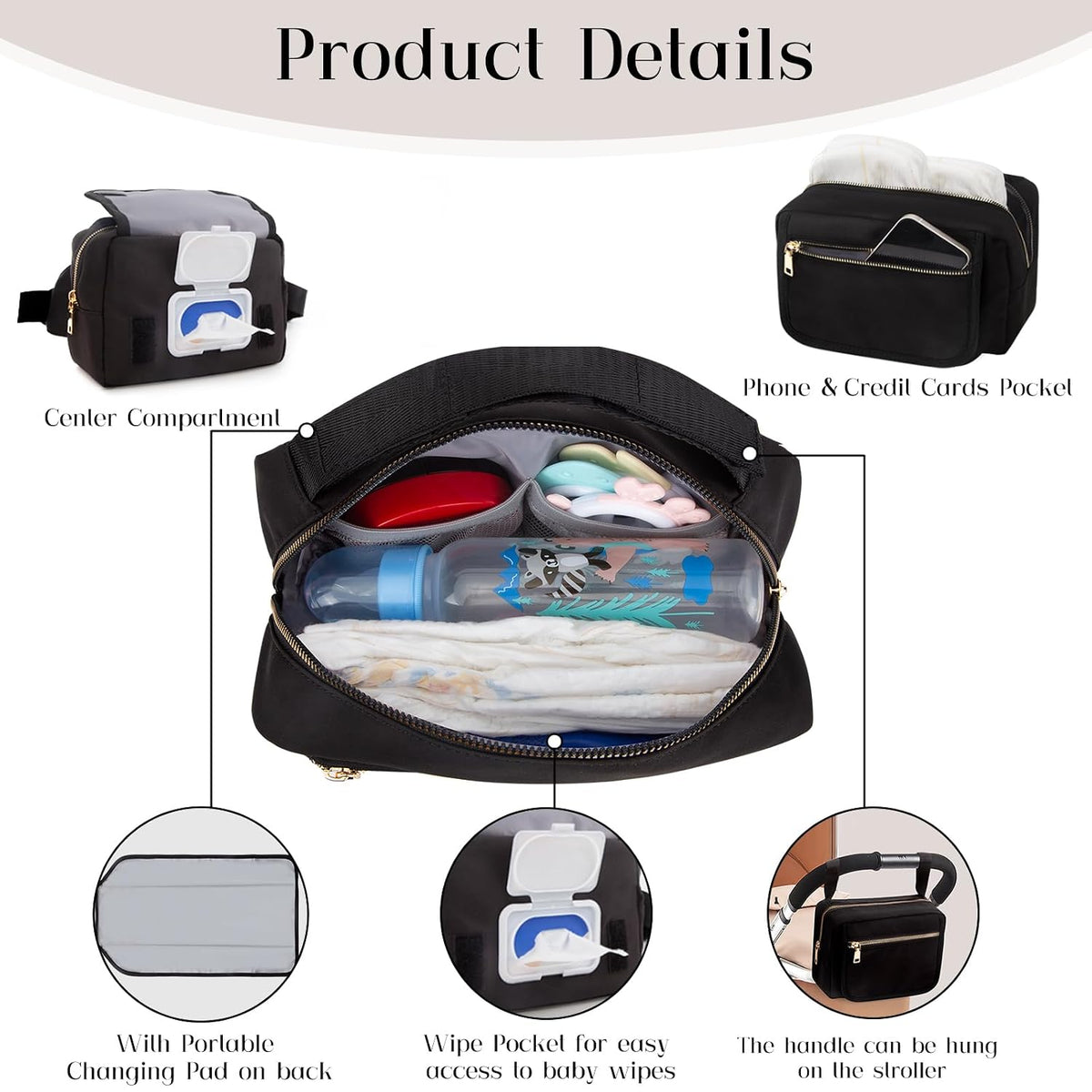 Small Diaper Bag with Portable Changing Pad, Crossbody Diaper Pack with Wipes Pocket, Women Waist Bag for Travel Stroller, Olive Green