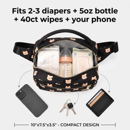Small Diaper Bag with Portable Changing Pad, Crossbody Diaper Pack with Wipes Pocket, Women Waist Bag for Travel Stroller, Olive Green