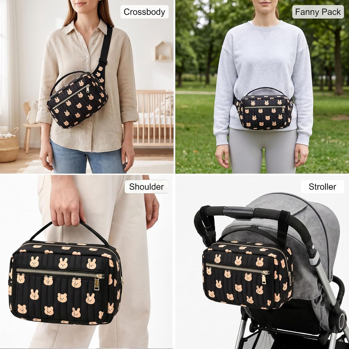 Small Diaper Bag with Portable Changing Pad, Crossbody Diaper Pack with Wipes Pocket, Women Waist Bag for Travel Stroller, Olive Green