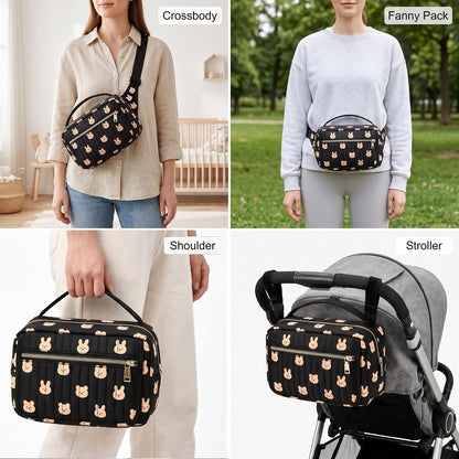 Small Diaper Bag with Portable Changing Pad, Crossbody Diaper Pack with Wipes Pocket, Women Waist Bag for Travel Stroller, Olive Green