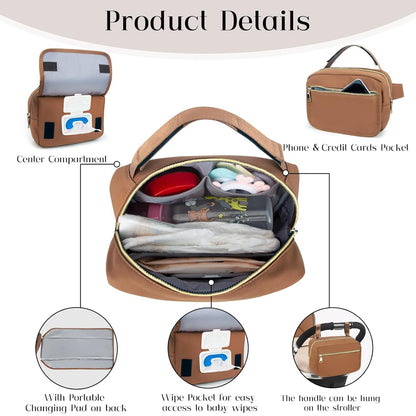 Small Diaper Bag with Portable Changing Pad, Crossbody Diaper Pack with Wipes Pocket, Women Waist Bag for Travel Stroller, Olive Green