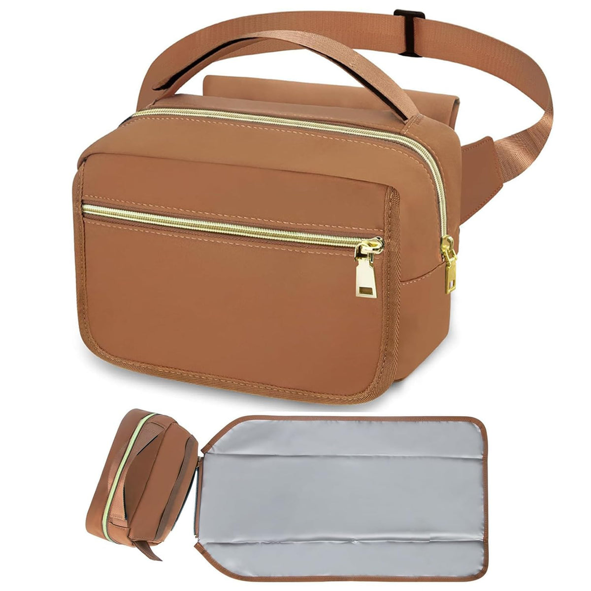 Small Diaper Bag with Portable Changing Pad, Crossbody Diaper Pack with Wipes Pocket, Women Waist Bag for Travel Stroller, Olive Green