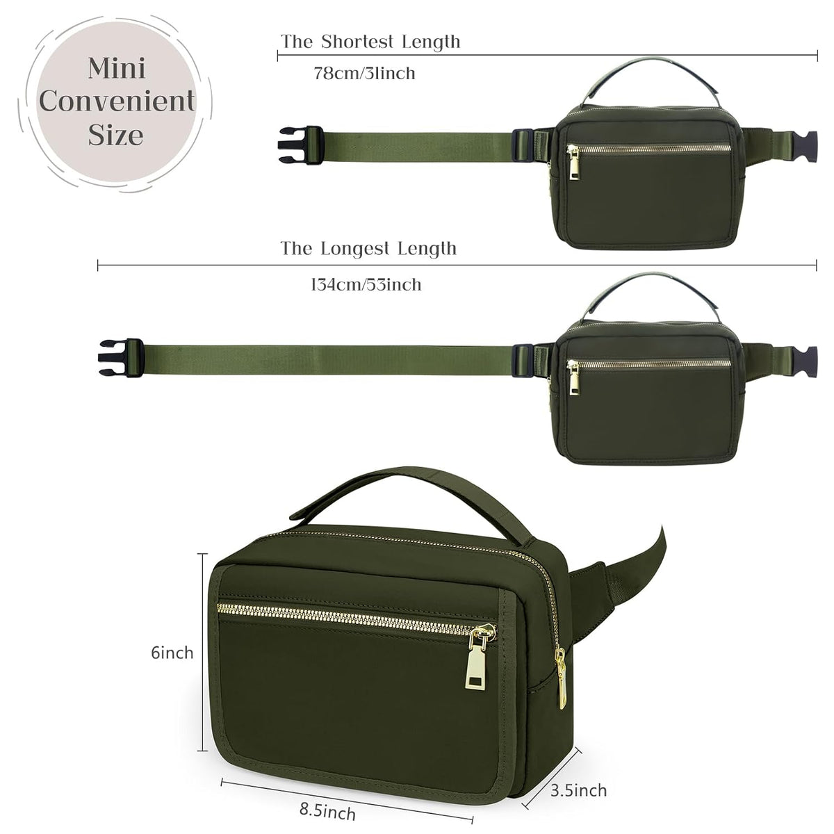 Small Diaper Bag with Portable Changing Pad, Crossbody Diaper Pack with Wipes Pocket, Women Waist Bag for Travel Stroller, Olive Green