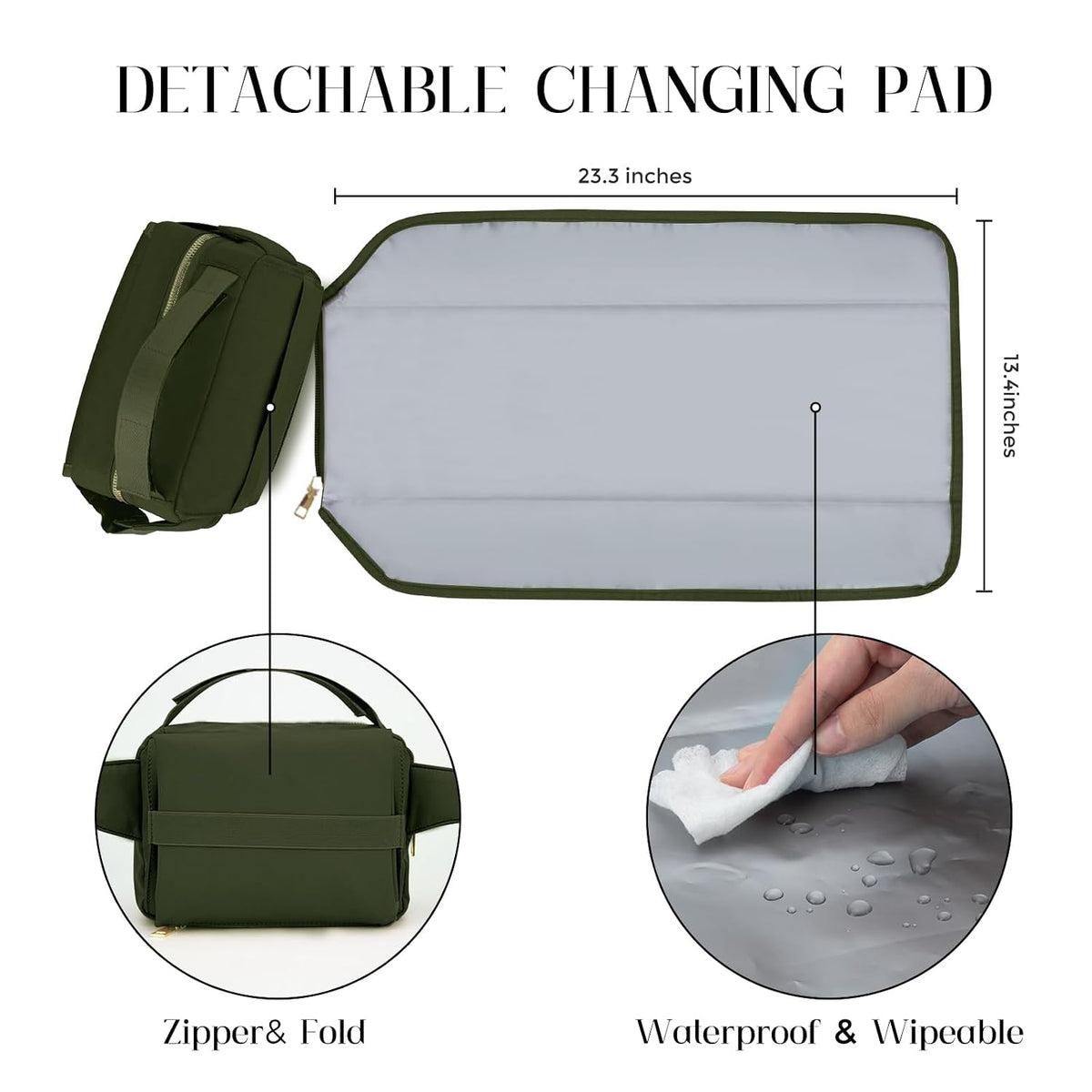 Small Diaper Bag with Portable Changing Pad, Crossbody Diaper Pack with Wipes Pocket, Women Waist Bag for Travel Stroller, Olive Green