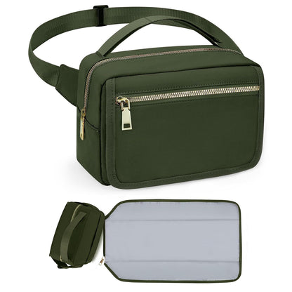 Small Diaper Bag with Portable Changing Pad, Crossbody Diaper Pack with Wipes Pocket, Women Waist Bag for Travel Stroller, Olive Green