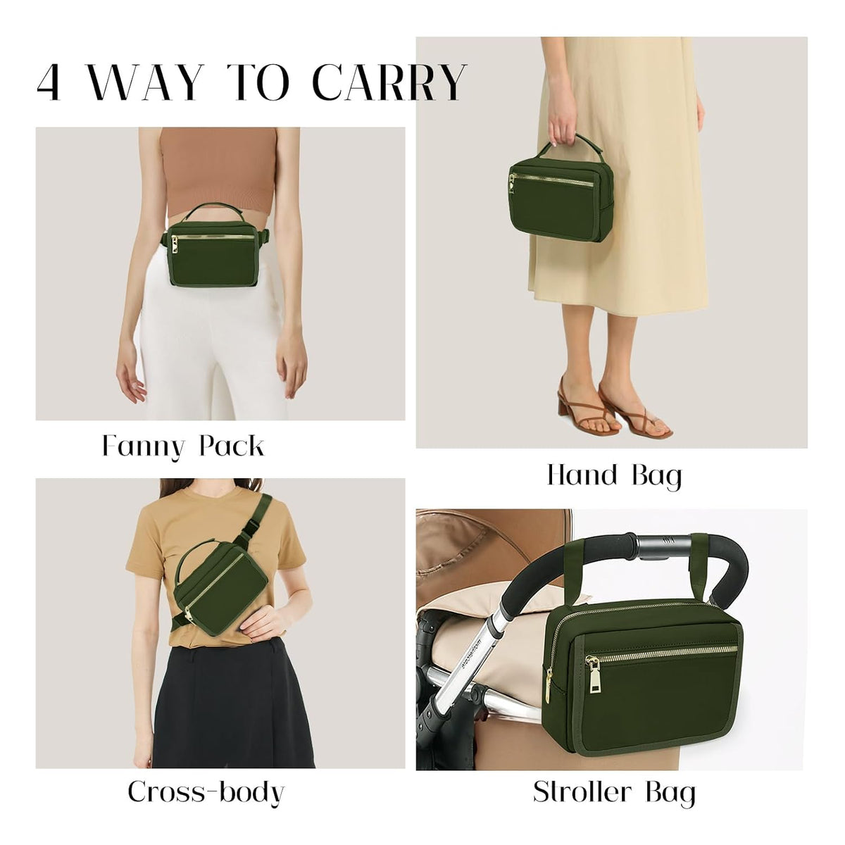 Small Diaper Bag with Portable Changing Pad, Crossbody Diaper Pack with Wipes Pocket, Women Waist Bag for Travel Stroller, Olive Green