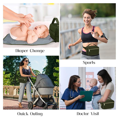 Small Diaper Bag with Portable Changing Pad, Crossbody Diaper Pack with Wipes Pocket, Women Waist Bag for Travel Stroller, Olive Green
