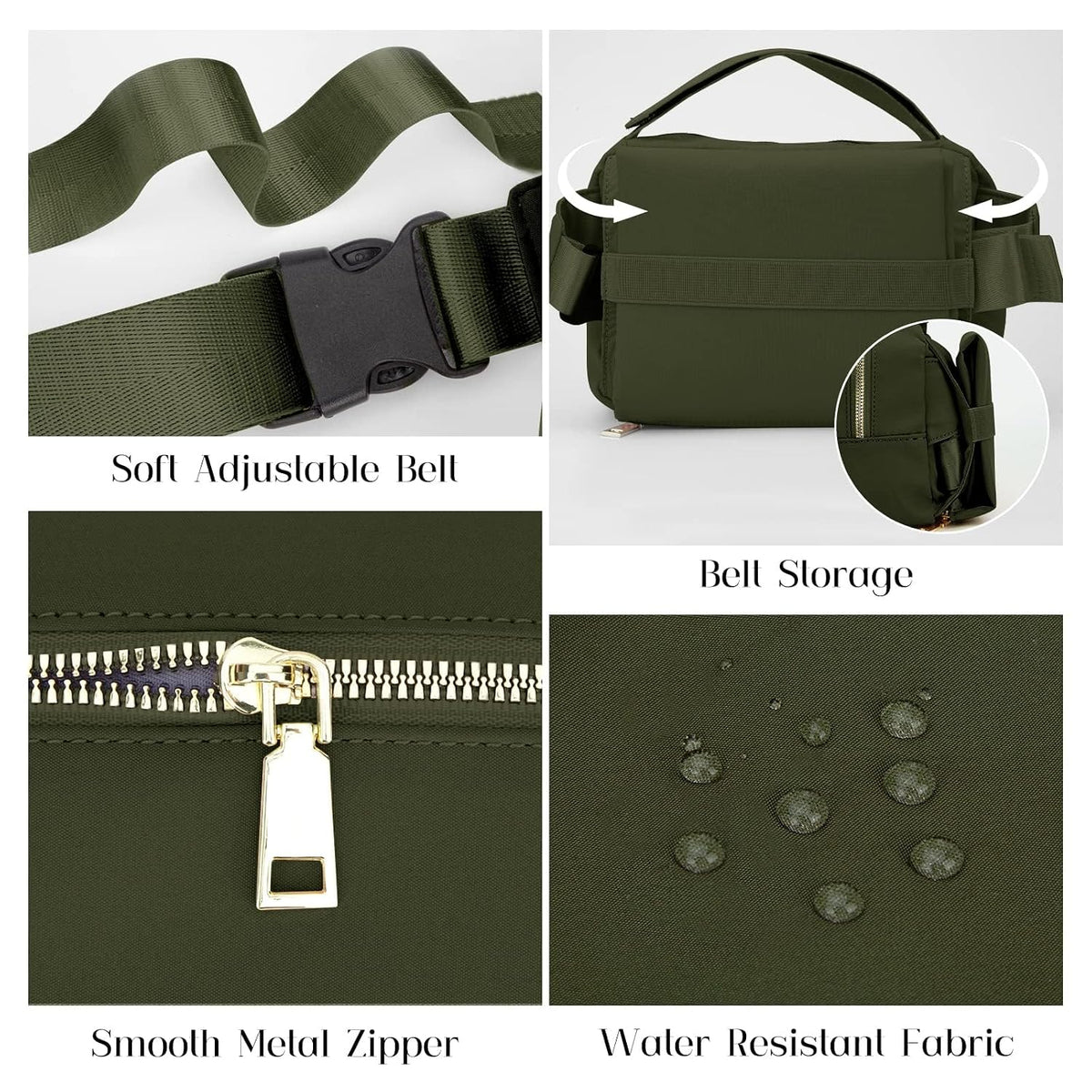 Small Diaper Bag with Portable Changing Pad, Crossbody Diaper Pack with Wipes Pocket, Women Waist Bag for Travel Stroller, Olive Green