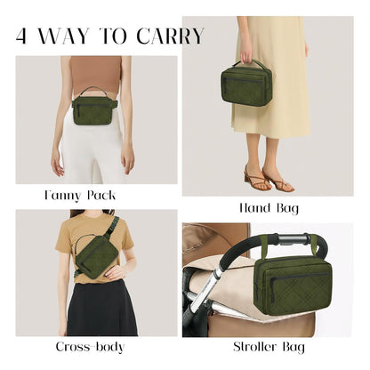 Small Diaper Bag with Portable Changing Pad, Crossbody Diaper Pack with Wipes Pocket, Women Waist Bag for Travel Stroller, Olive Green